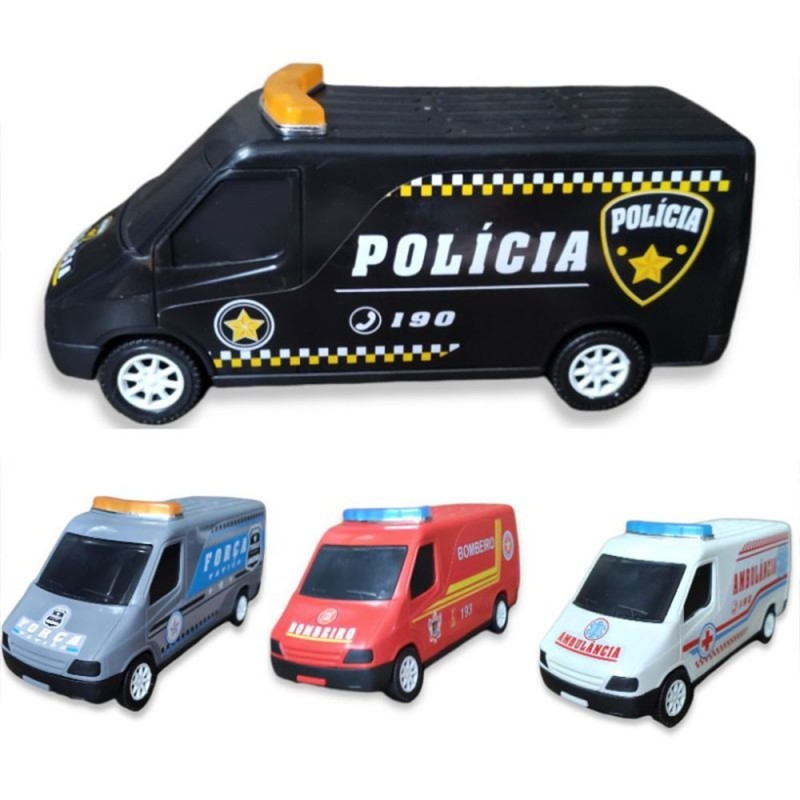 Van Resgate Polícia Ambulância Bombeiro 23 cm Brinquedo Infantil