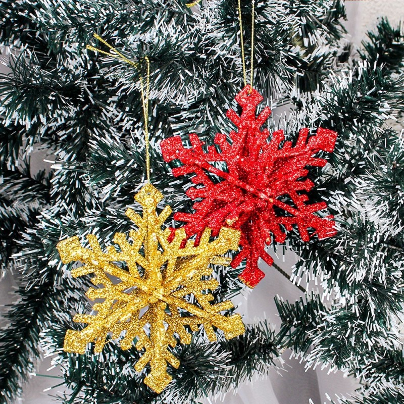 Enfeite De Natal P/ Pendurar Floco Neve C/ Glitter 12 Cm
