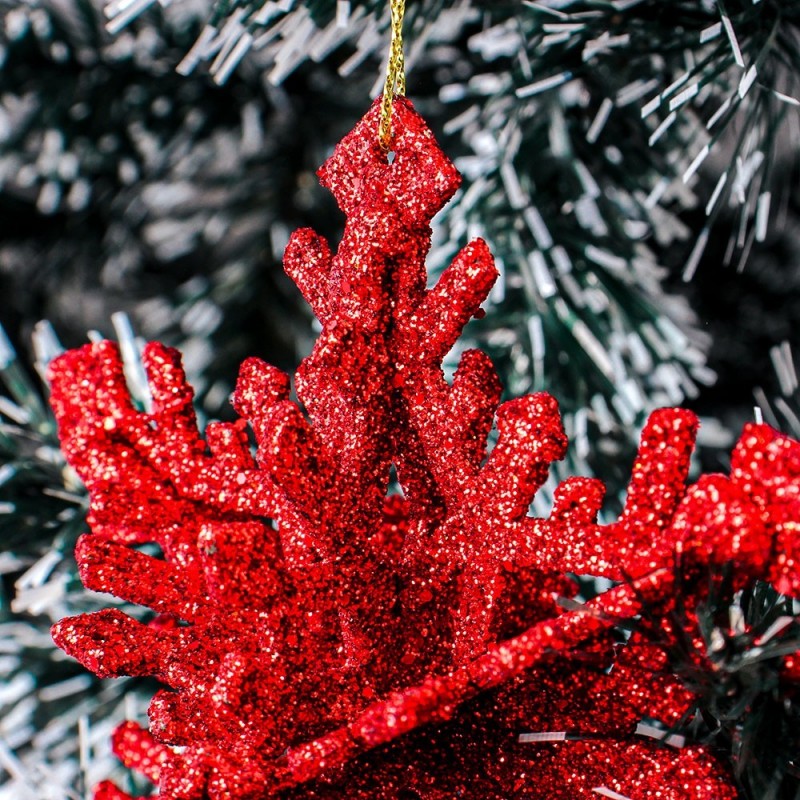 Enfeite De Natal P/ Pendurar Floco Neve C/ Glitter 12 Cm