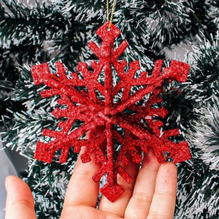 Enfeite De Natal P/ Pendurar Floco Neve C/ Glitter 12 Cm