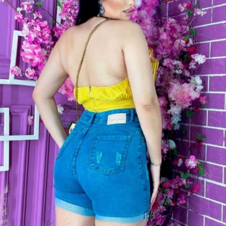 Short Jeans Feminino Meia Coxa Azul Claro 36 Ao 46