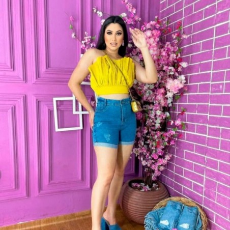 Short Jeans Feminino Meia Coxa Azul Claro 36 Ao 46