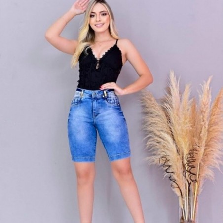 Short Jeans Feminino Pedal Meia Coxa Azul Claro 36 Ao 46