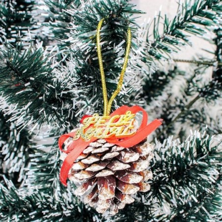 Enfeite Pendurar Natalino Pinha C/ Glitter Laço Feliz Natal