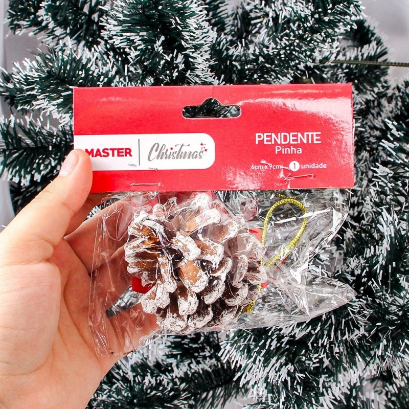 Enfeite Pendurar Natalino Pinha C/ Glitter Laço Feliz Natal