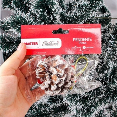 Enfeite Pendurar Natalino Pinha C/ Glitter Laço Feliz Natal