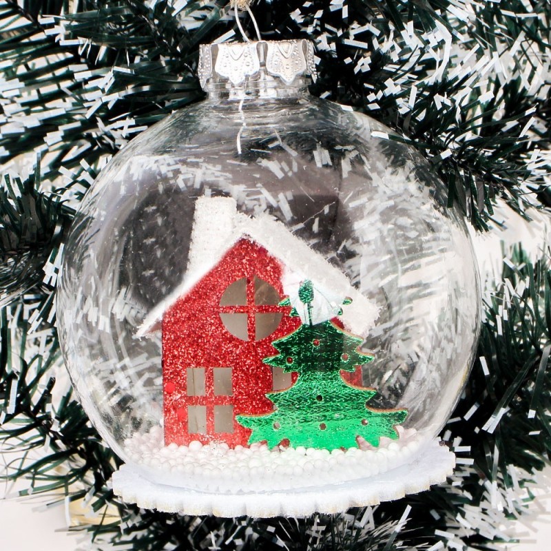 Enfeite Globo Casinha Neve Natalino Bola Luminosa 10 Cm