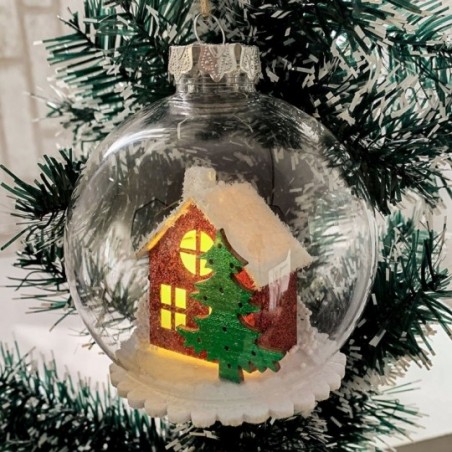 Enfeite Globo Casinha Neve Natalino Bola Luminosa 10 Cm