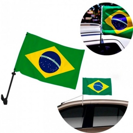 Kit 3 Bandeiras Brasil Carro Vidro Suporte Copa Eleições Bolsonaro Lula