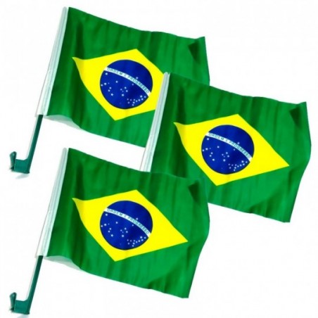 Kit 3 Bandeiras Brasil Carro Vidro Suporte Copa Eleições Bolsonaro Lula