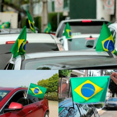 Kit 3 Bandeiras Brasil Carro Vidro Suporte Copa Eleições Bolsonaro Lula