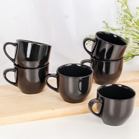 Kit 6 Xícaras Chá Café De Porcelana Lisa Preta 170Ml