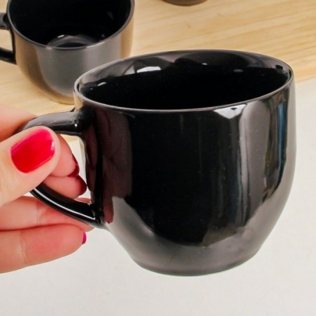 Kit 6 Xícaras Chá Café De Porcelana Lisa Preta 170Ml