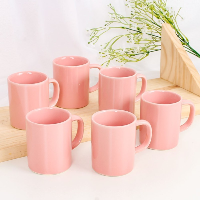 Kit 6 Canecas Lisa Reta De Porcelana Rosa 100Ml Atacado
