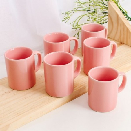 Kit 6 Canecas Lisa Reta De Porcelana Rosa 100Ml Atacado