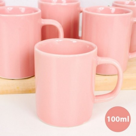 Kit 6 Canecas Lisa Reta De Porcelana Rosa 100Ml Atacado