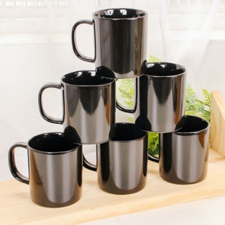 Kit 6 Canecas Reta Lisa Porcelana Preta 300Ml Atacado
