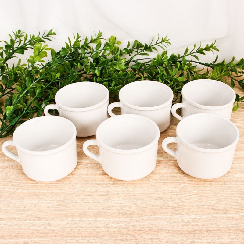 Kit 6 Xícaras Chá Lisa Porcelana Branca 150Ml Atacado
