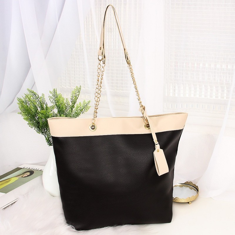 Bolsa Sacola Feminina Luxo Bicolor Com Correntes