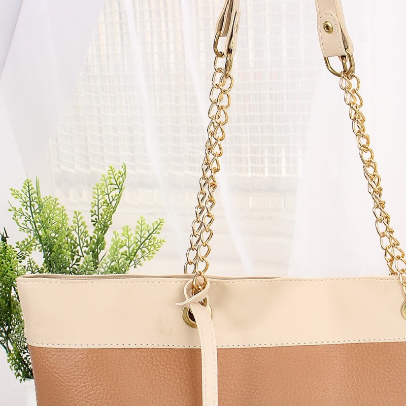 Bolsa Sacola Feminina Luxo Bicolor Com Correntes