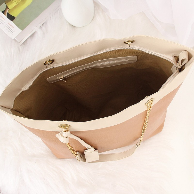 Bolsa Sacola Feminina Luxo Bicolor Com Correntes