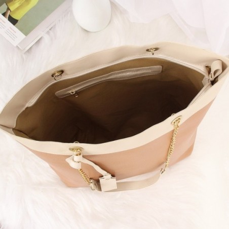 Bolsa Sacola Feminina Luxo Bicolor Com Correntes