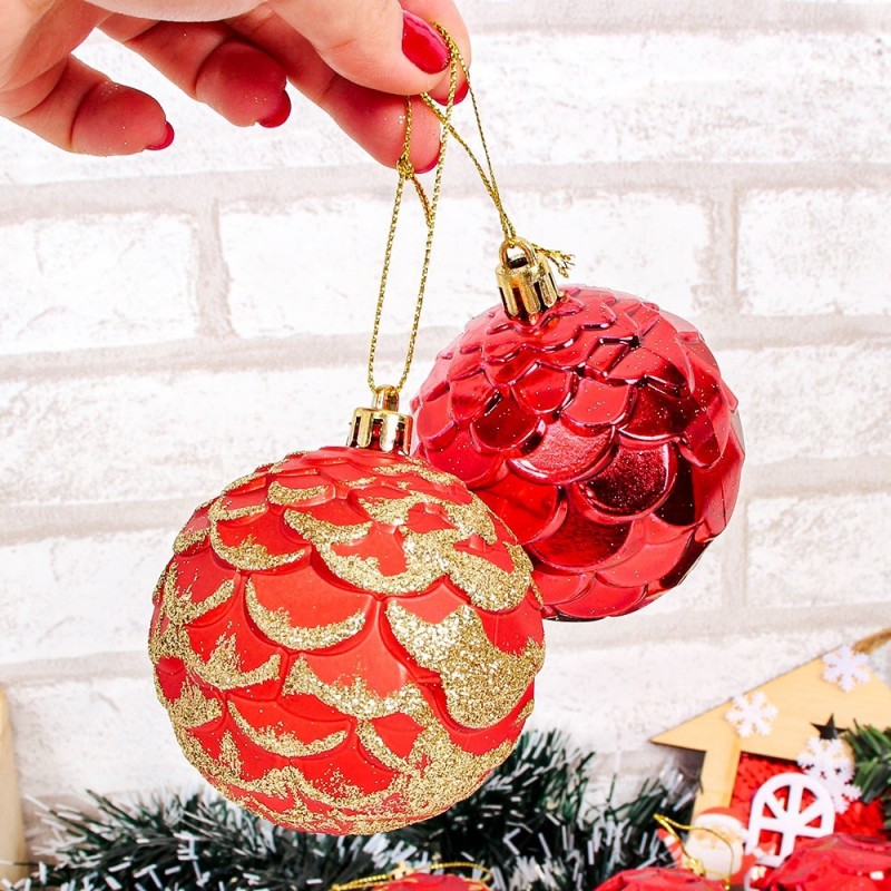 Kit 6 Bolas De Natal Escamadas C/ Glitter 7 Cm