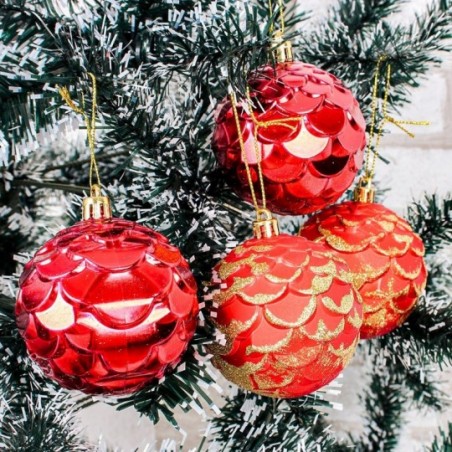 Kit 6 Bolas De Natal Escamadas C/ Glitter 7 Cm