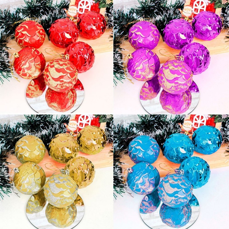 Kit 6 Bolas De Natal Escamadas C/ Glitter 7 Cm