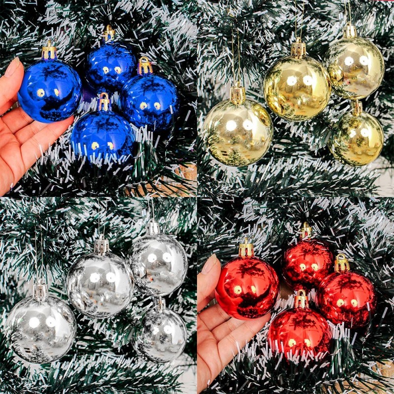 Kit 4 Bolas De Natal Pendurar Colorida Lisa Com 7 Cm Atacado