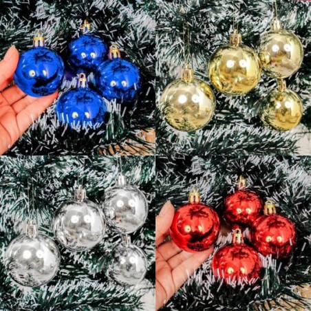 Kit 4 Bolas De Natal Pendurar Colorida Lisa Com 7 Cm Atacado