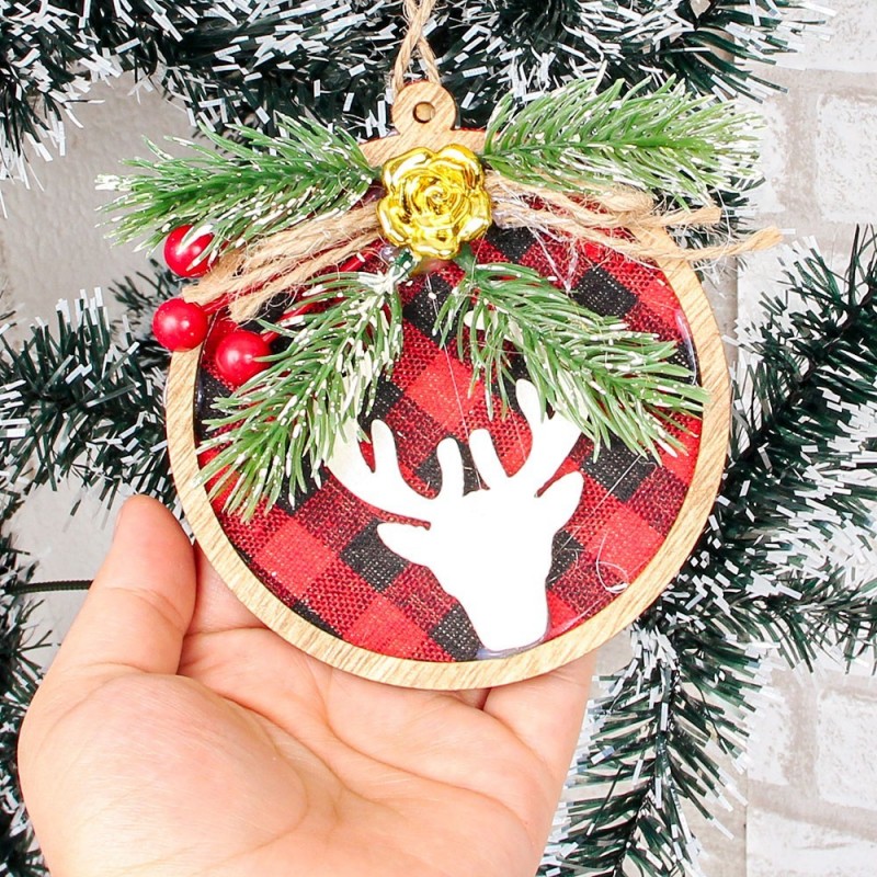 Enfeite De Natal Pendurar Rena Xadrez C/ Laço 10 Cm