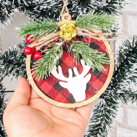 Enfeite De Natal Pendurar Rena Xadrez C/ Laço 10 Cm