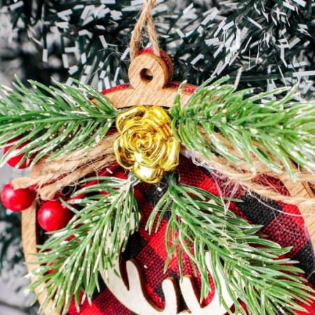 Enfeite De Natal Pendurar Rena Xadrez C/ Laço 10 Cm