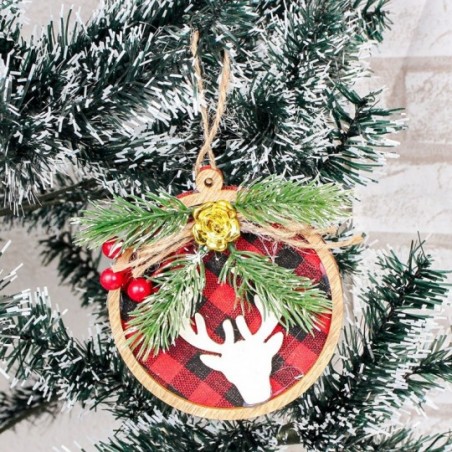 Enfeite De Natal Pendurar Rena Xadrez C/ Laço 10 Cm