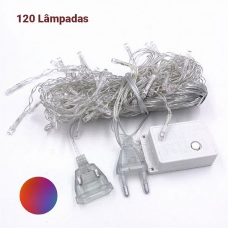Pisca Pisca Cascata Colorido 120 Lâmpadas 8 Funções 220V 3M