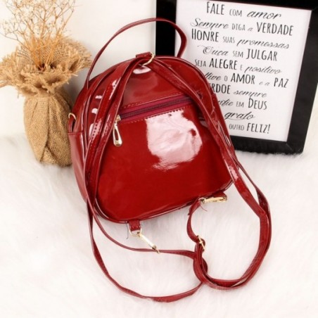 Bolsa Mochila Feminina Casual Alça Mão Em Verniz