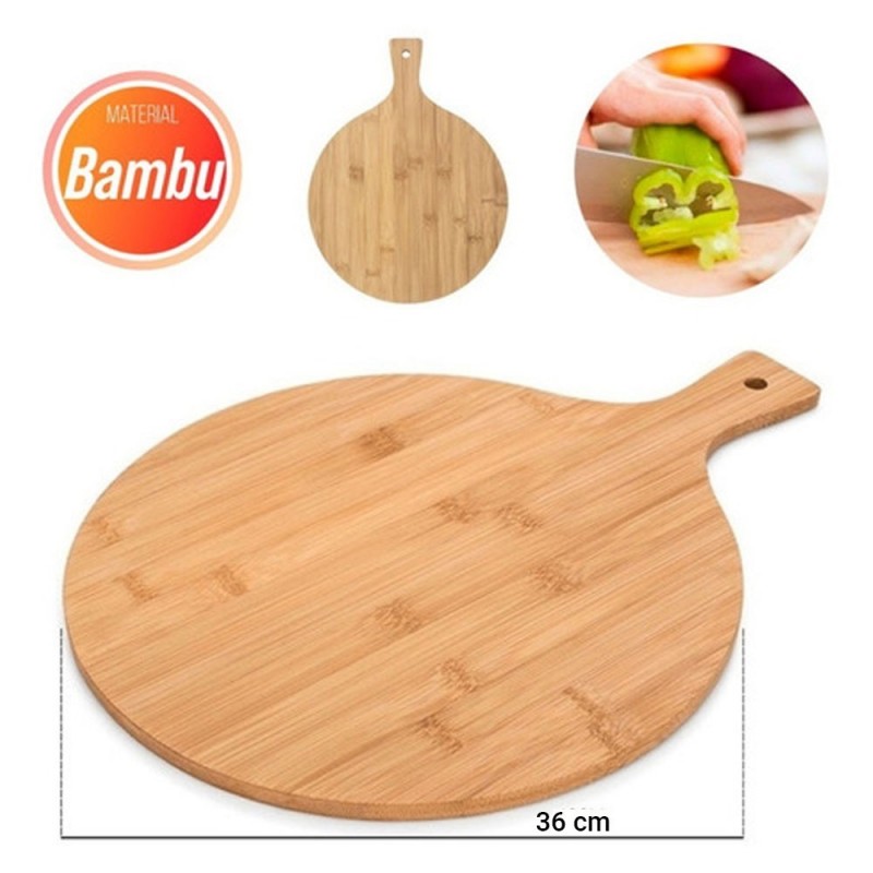 Tábua De Corte Redonda Em Bambu 36 cm x 23,5 Cm