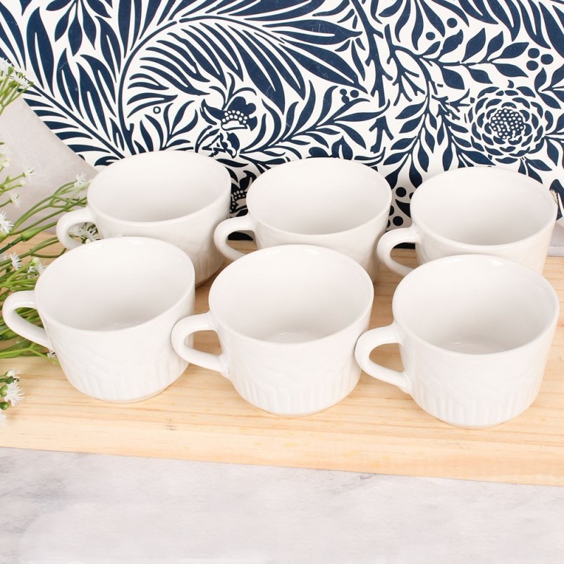 Kit 6 Xícaras Chá Café Porcelana Relevo Branca 90Ml Atacado
