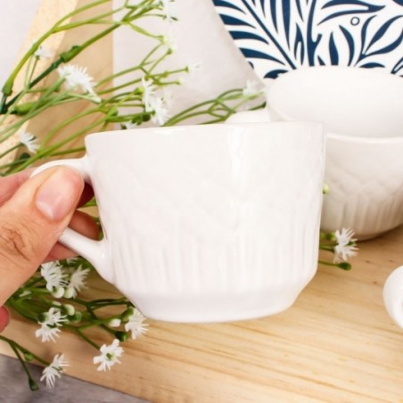 Kit 6 Xícaras Chá Café Porcelana Relevo Branca 90Ml Atacado