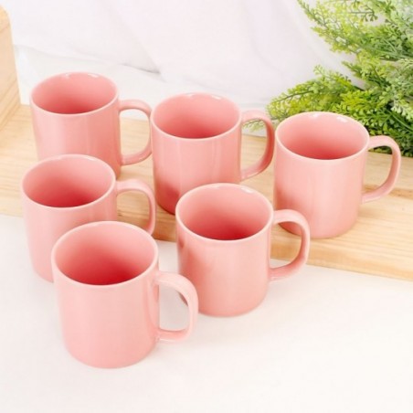 Kit 6 Canecas Porcelana Reta Lisa Rosa 200Ml Atacado