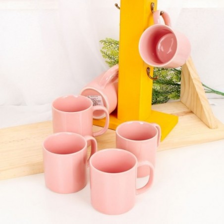 Kit 6 Canecas Porcelana Reta Lisa Rosa 200Ml Atacado