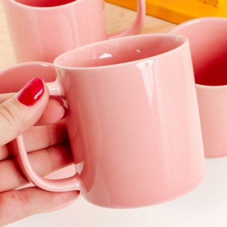 Kit 6 Canecas Porcelana Reta Lisa Rosa 200Ml Atacado