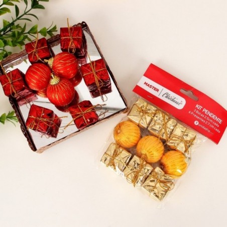 Kit Enfeites Natalinos Presentes Bolas C/ 9 Peças