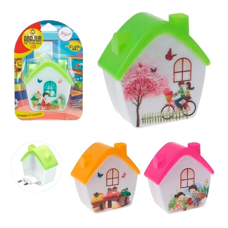 Abajur Tomada Luminária Mini Formato Casa Bilvolt 1W 50-60Hz