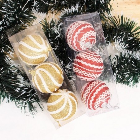 Kit 3 Bolas De Natal Pendurar Decorada C/ Glitter 6 Cm