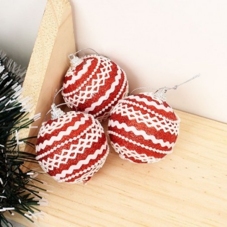 Kit 3 Bolas De Natal Pendurar Decorada C/ Glitter 6 Cm