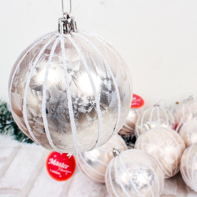 Kit 12 Bolas De Natal Perolada Listrada Rose Gold 8 Cm