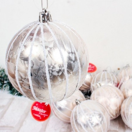 Kit 12 Bolas De Natal Perolada Listrada Rose Gold 8 Cm