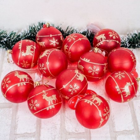 Kit 12 Bolas De Natal Decorada C/ Glitter Figuras Natalinas 8 cm